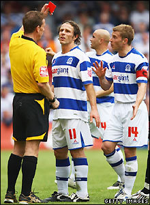 QPR 0-2 West Brom The Baggies\' cause is boosted when Rangers\' Martin Rowlands (right) is sent off for a foul on Jonathan Greening.jpg